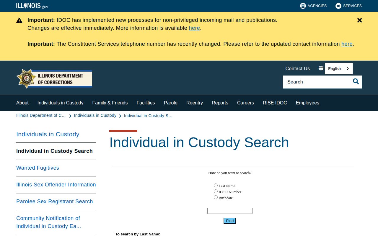 IDOC search instructions for White County released inmates