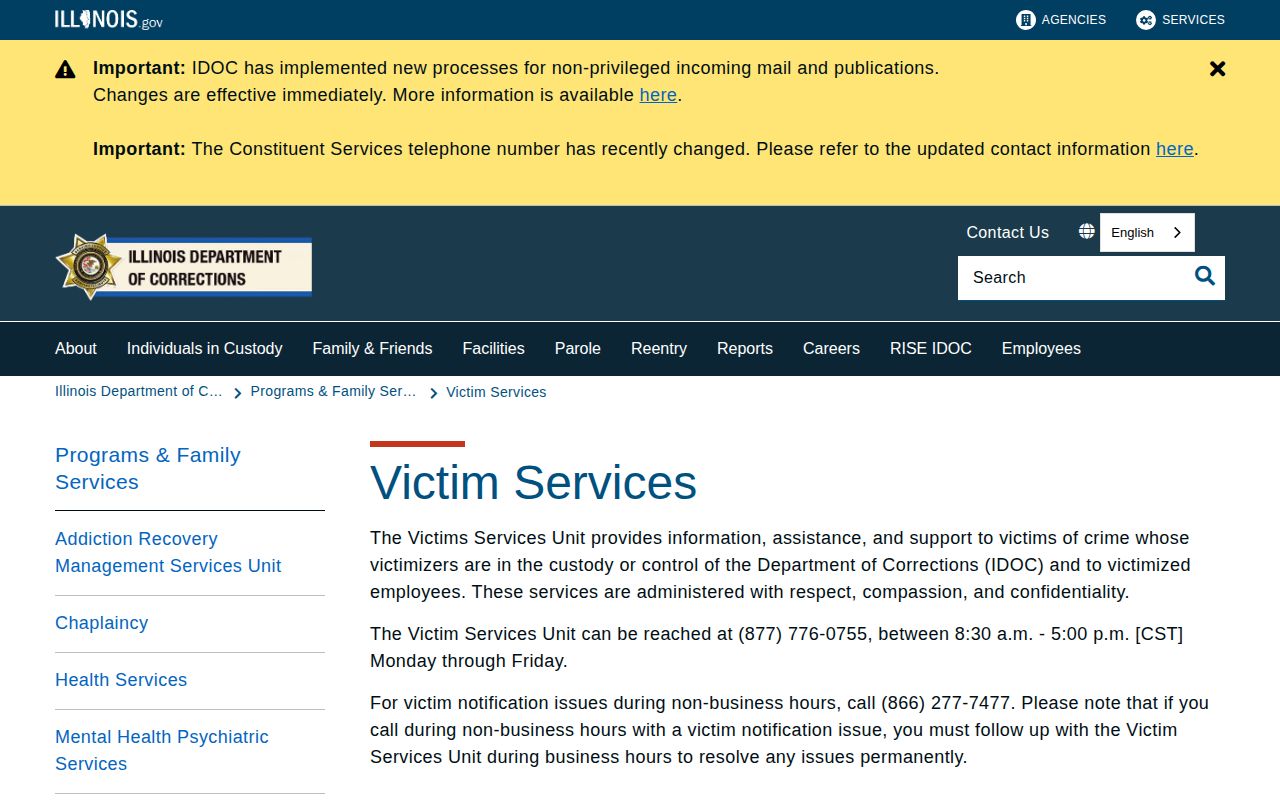 IDOC VINE notification options for White County release records