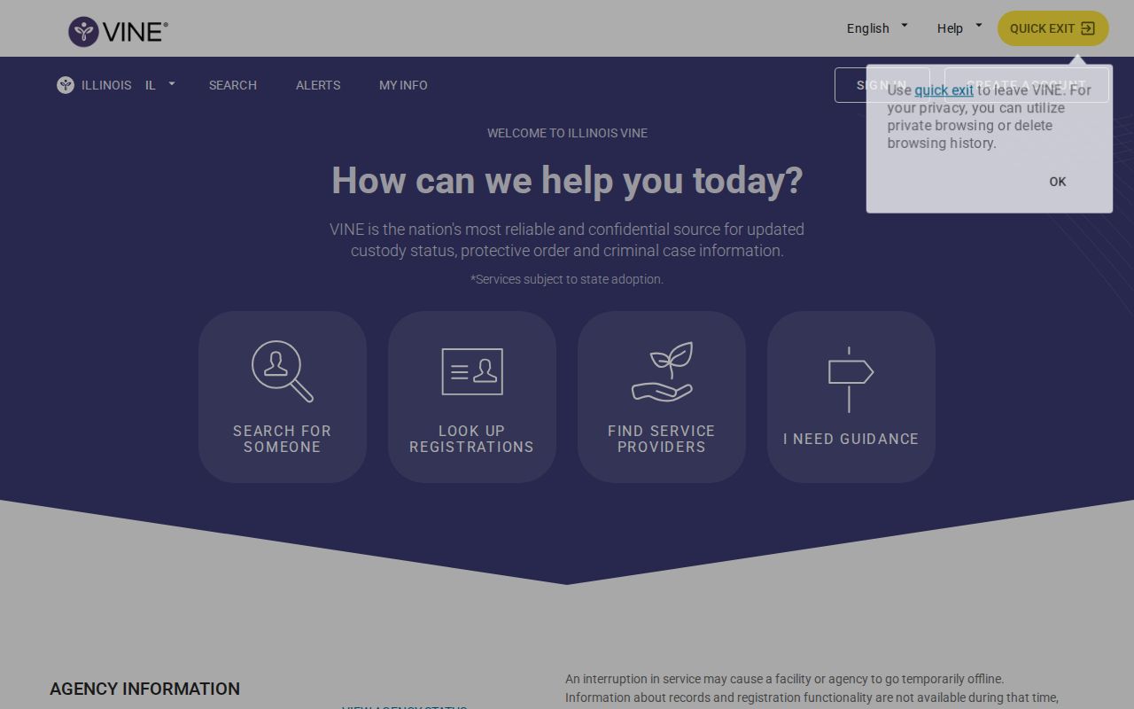 Illinois VINELink portal for a White County release check